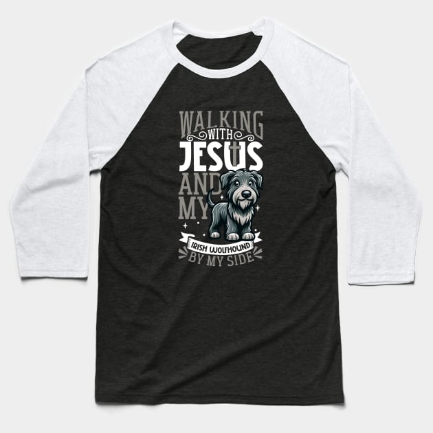 Jesus and dog - Irish Wolfhound Baseball T-Shirt by Modern Medieval Design